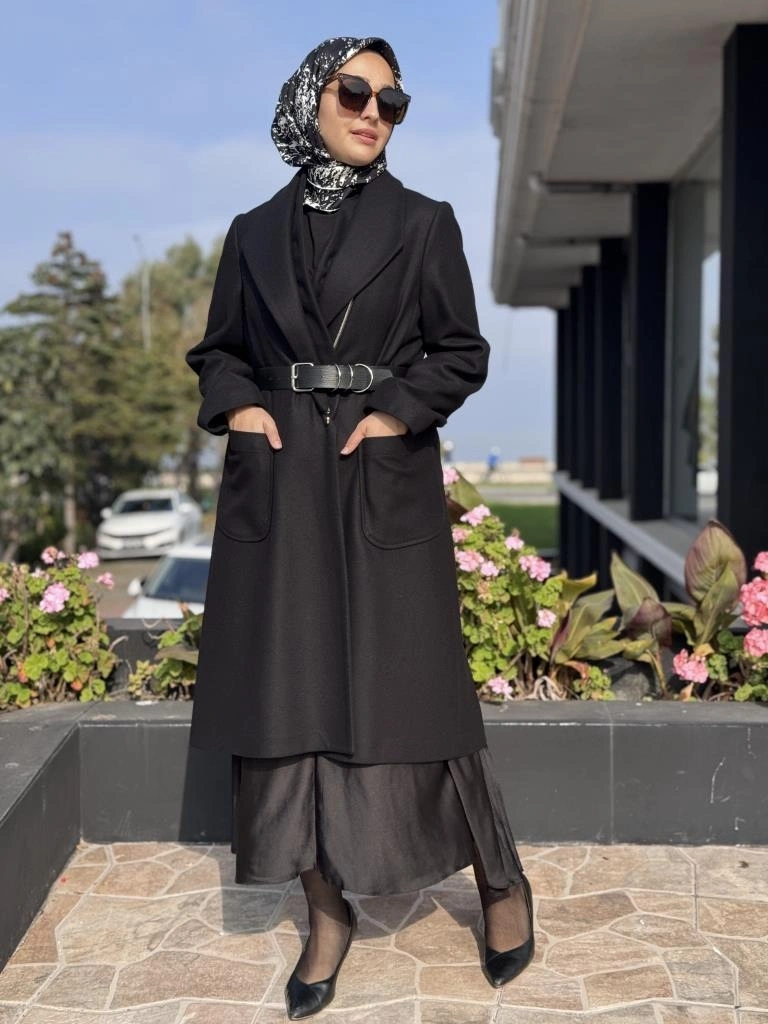 Misswhence Fermuar Detaylı Kemerli Kaşe Kap 36411