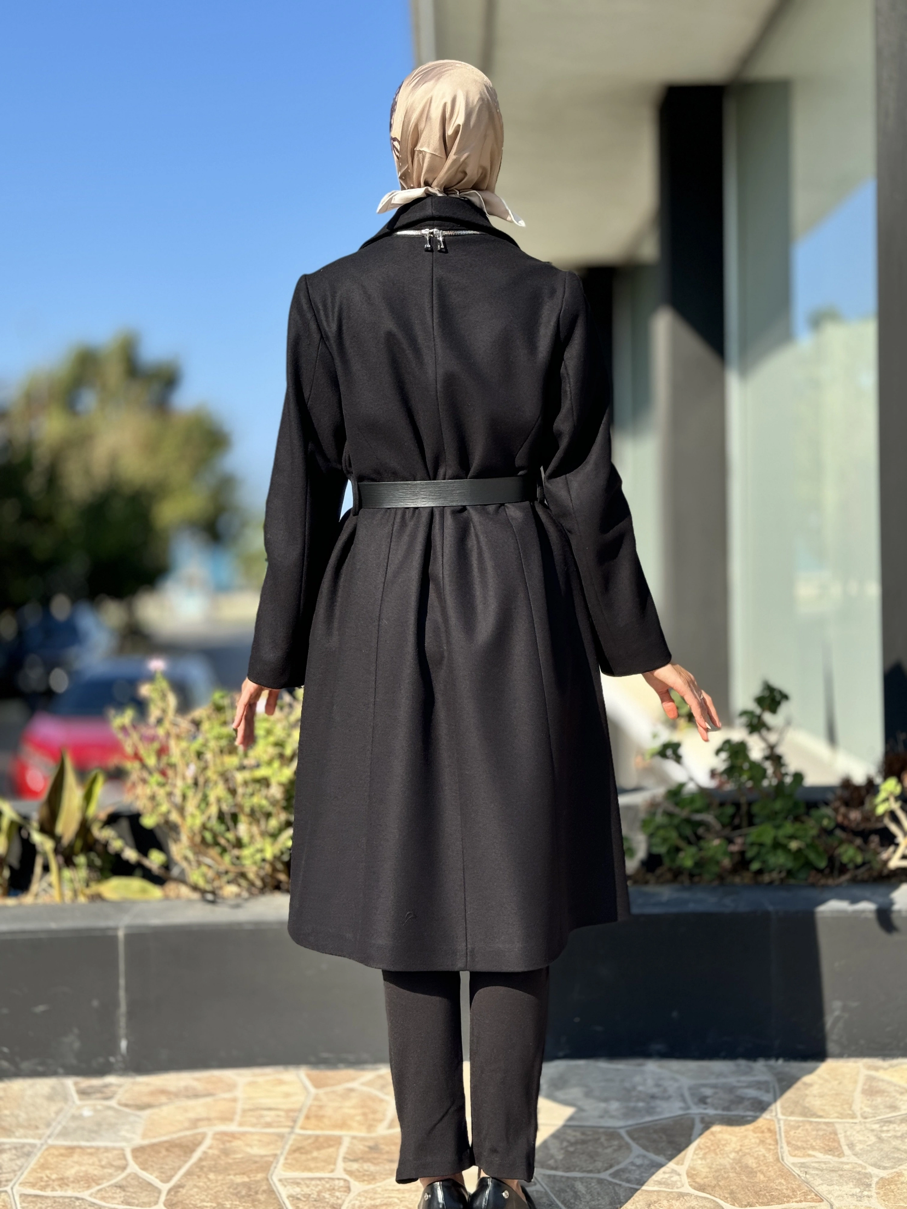 Misswhence Fermuar Detaylı Kemerli Kaşe Kap 36411