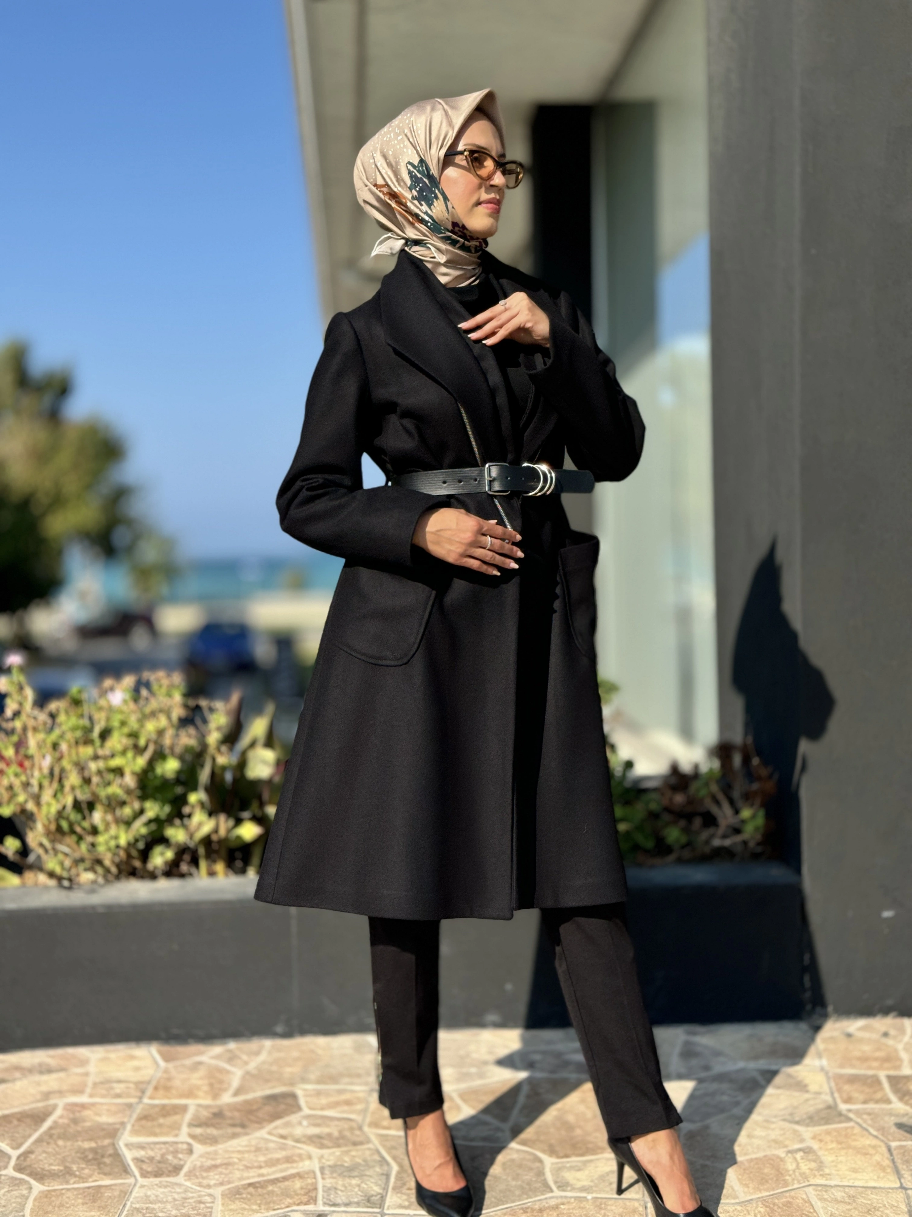 Misswhence Fermuar Detaylı Kemerli Kaşe Kap 36411