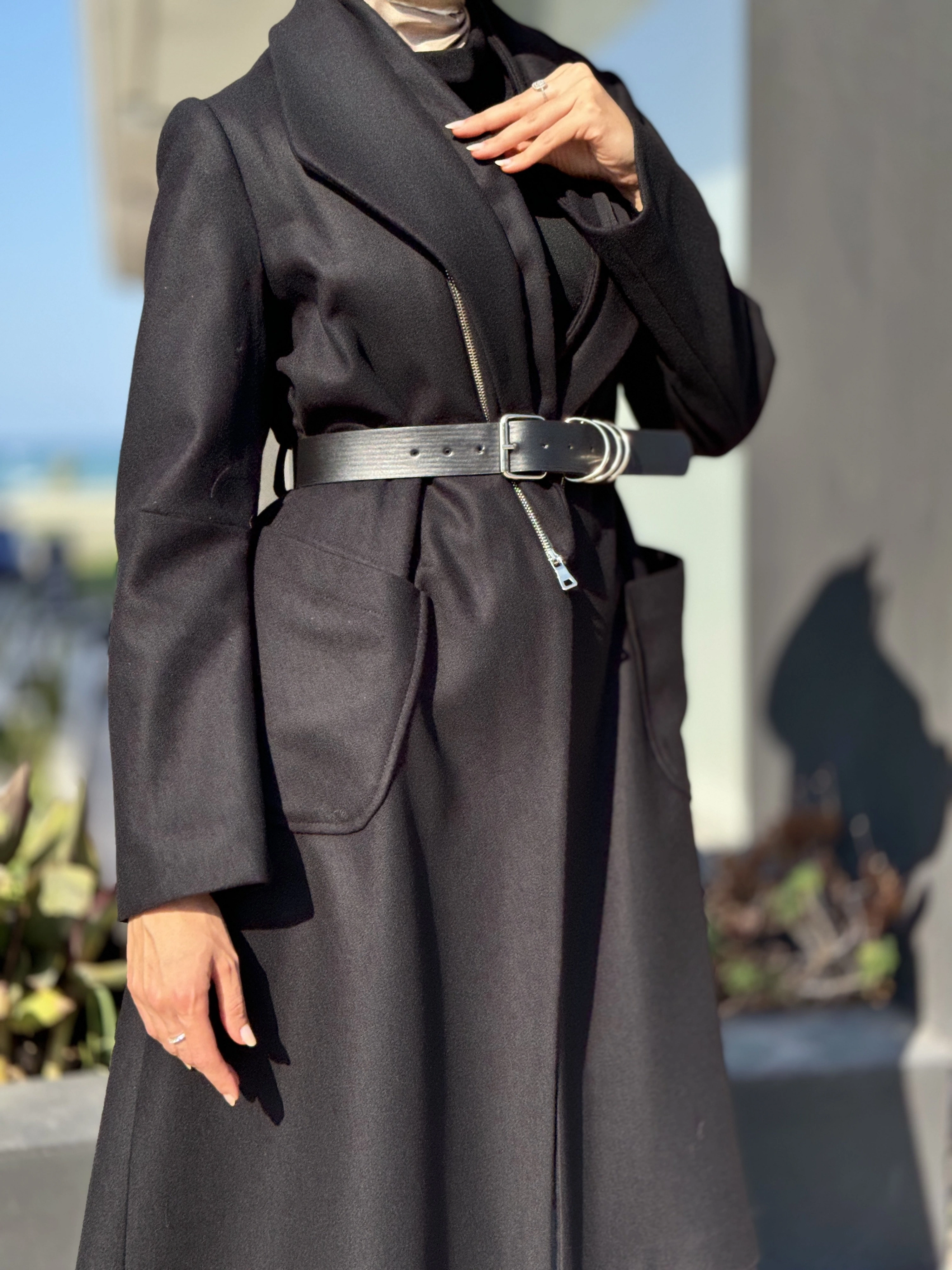 Misswhence Fermuar Detaylı Kemerli Kaşe Kap 36411