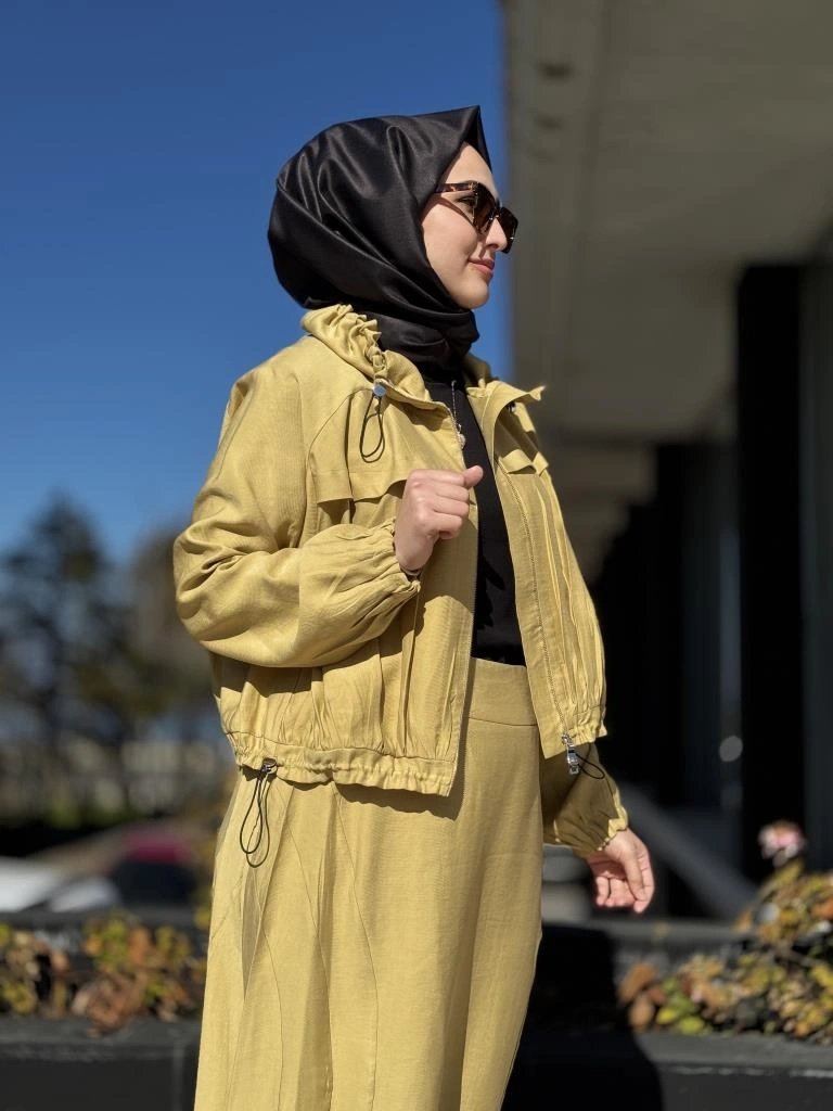 Misswhence Fermuarlı İpek Keten Ceket Etek Takım 37200