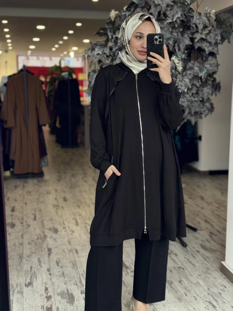 Misswhence Fermuarlı Kapüşonlu Penye Kap/Ceket 37415