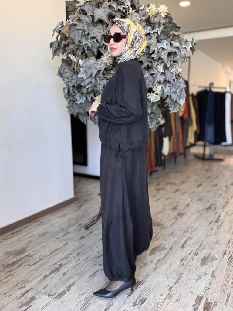 Misswhence Fistolu İpek Keten Bluz Etek Takım 37000