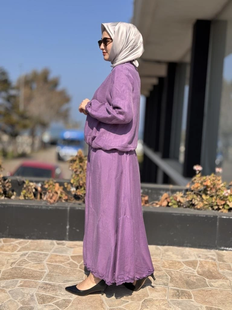 Misswhence Fistolu İpek Keten Bluz Etek Takım 37000