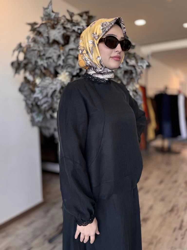 Misswhence Fistolu İpek Keten Bluz Etek Takım 37000