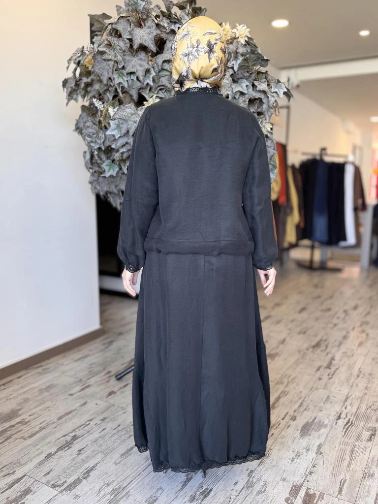 Misswhence Fistolu İpek Keten Bluz Etek Takım 37000