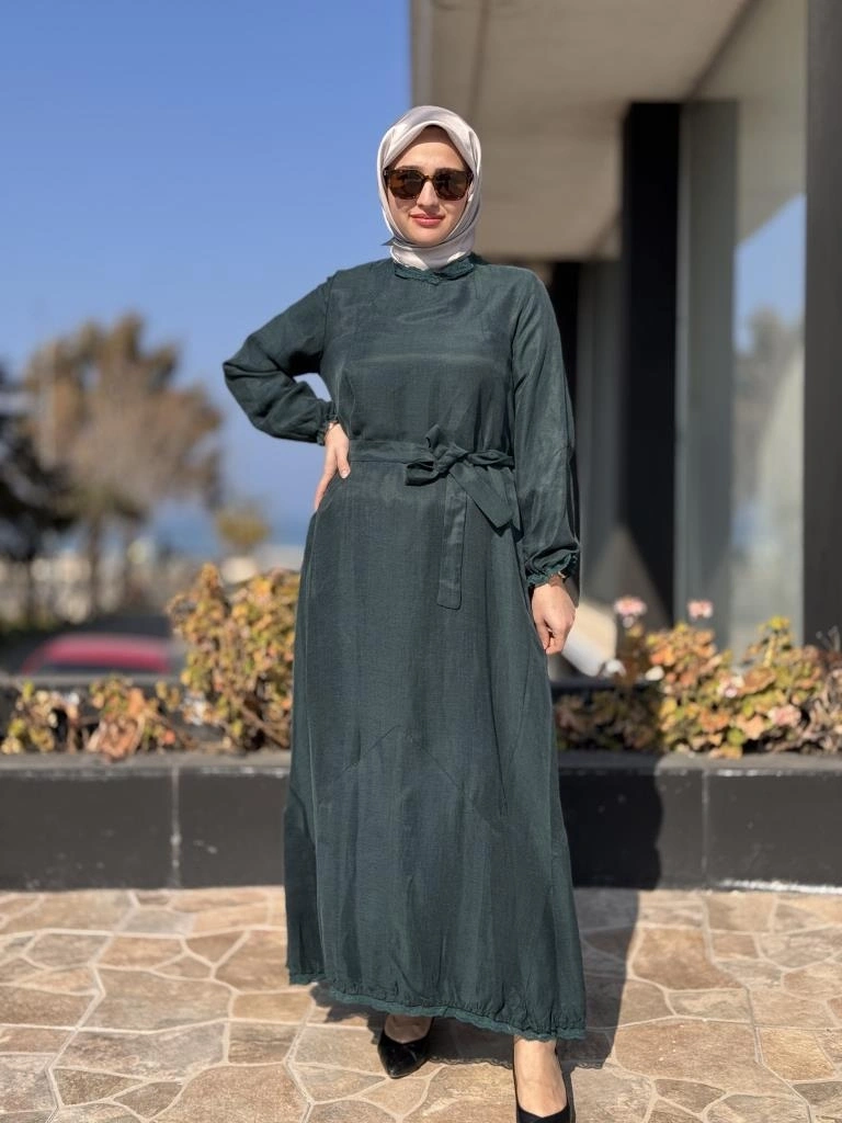 Misswhence Güpür Detaylı İpek Keten Elbise 37831