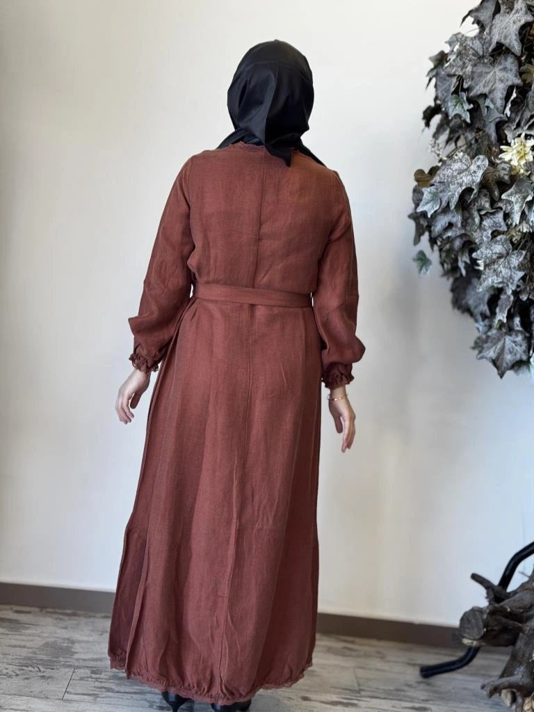 Misswhence Güpür Detaylı İpek Keten Elbise 37831