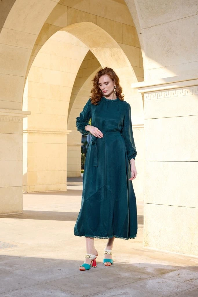 Misswhence Güpür Detaylı İpek Keten Elbise 37831