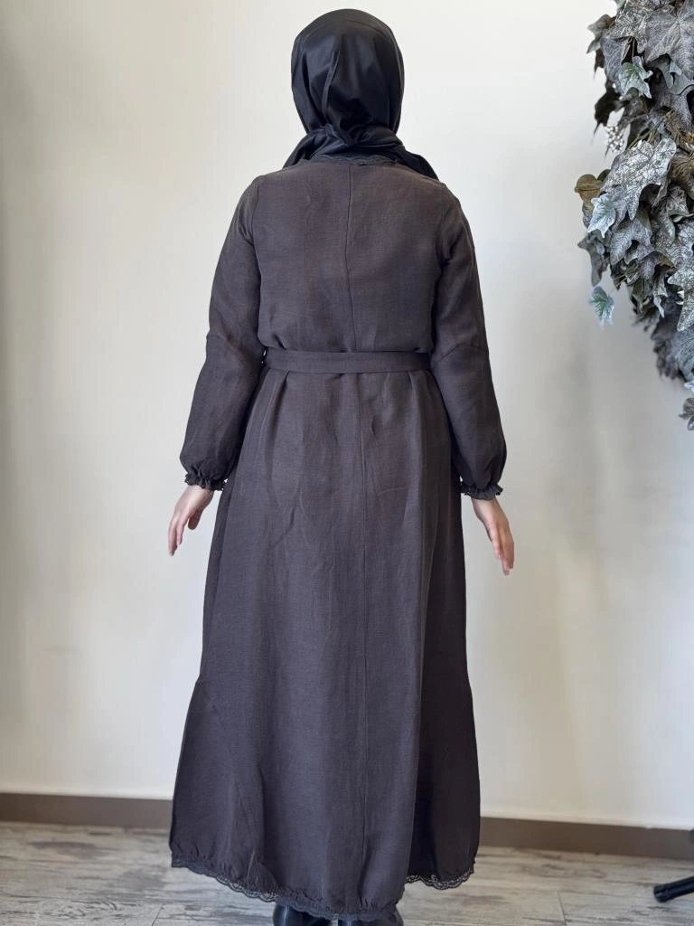 Misswhence Güpür Detaylı İpek Keten Elbise 37831