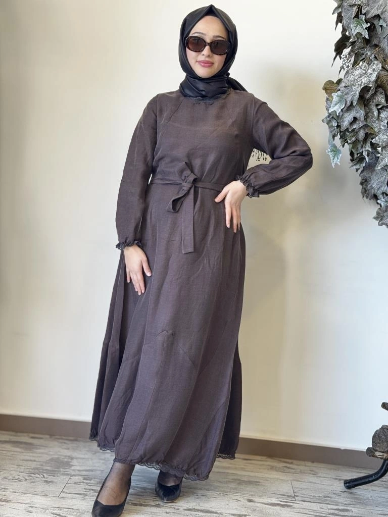 Misswhence Güpür Detaylı İpek Keten Elbise 37831