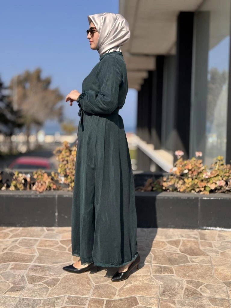 Misswhence Güpür Detaylı İpek Keten Elbise 37831