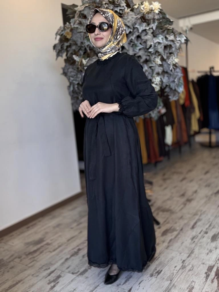 Misswhence Güpür Detaylı İpek Keten Elbise 37831