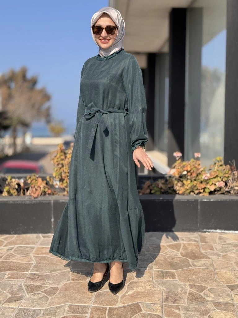 Misswhence Güpür Detaylı İpek Keten Elbise 37831