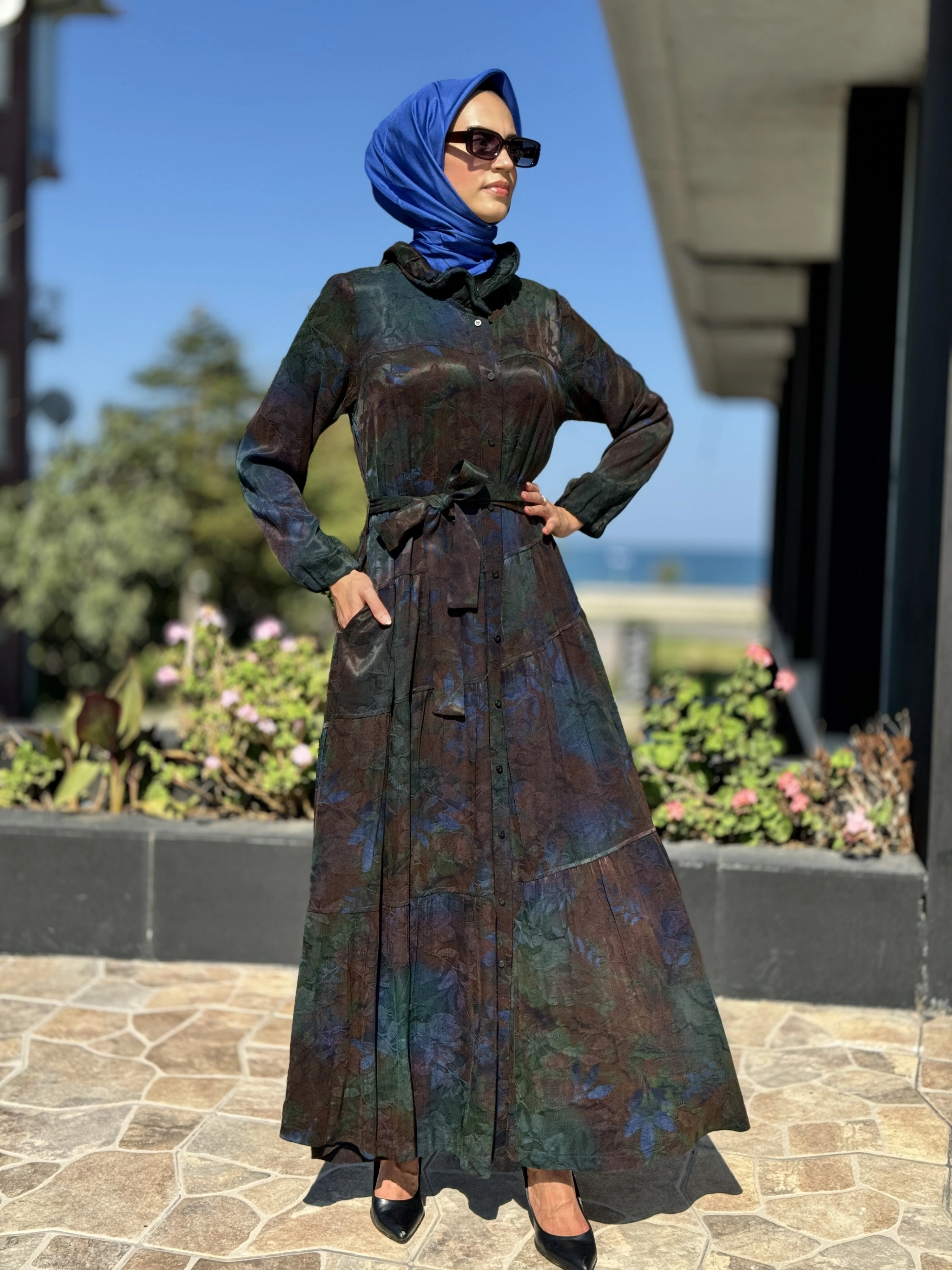 Misswhence Jakarlı Desenli İpek Gömlek Elbise 36515