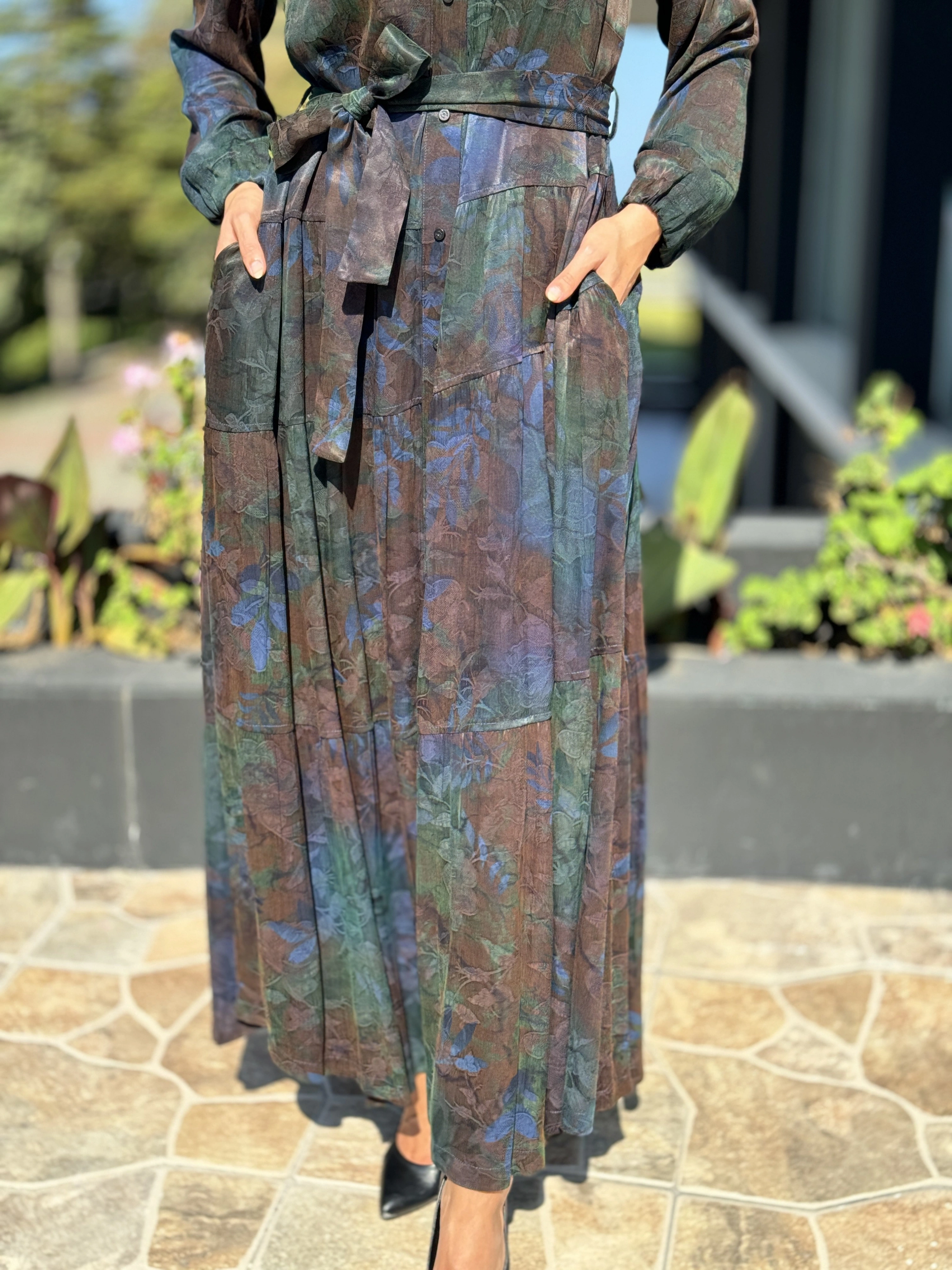 Misswhence Jakarlı Desenli İpek Gömlek Elbise 36515