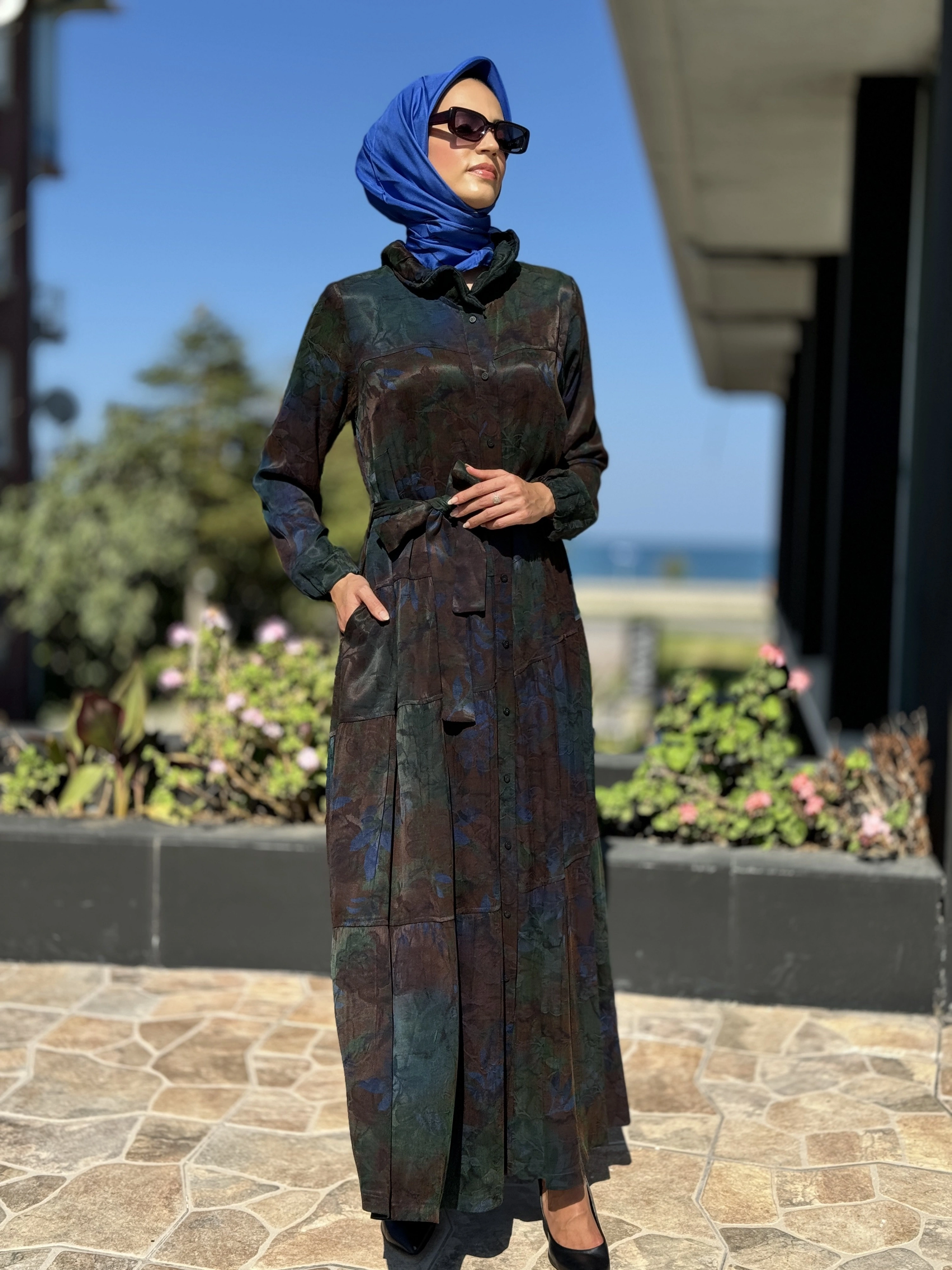 Misswhence Jakarlı Desenli İpek Gömlek Elbise 36515