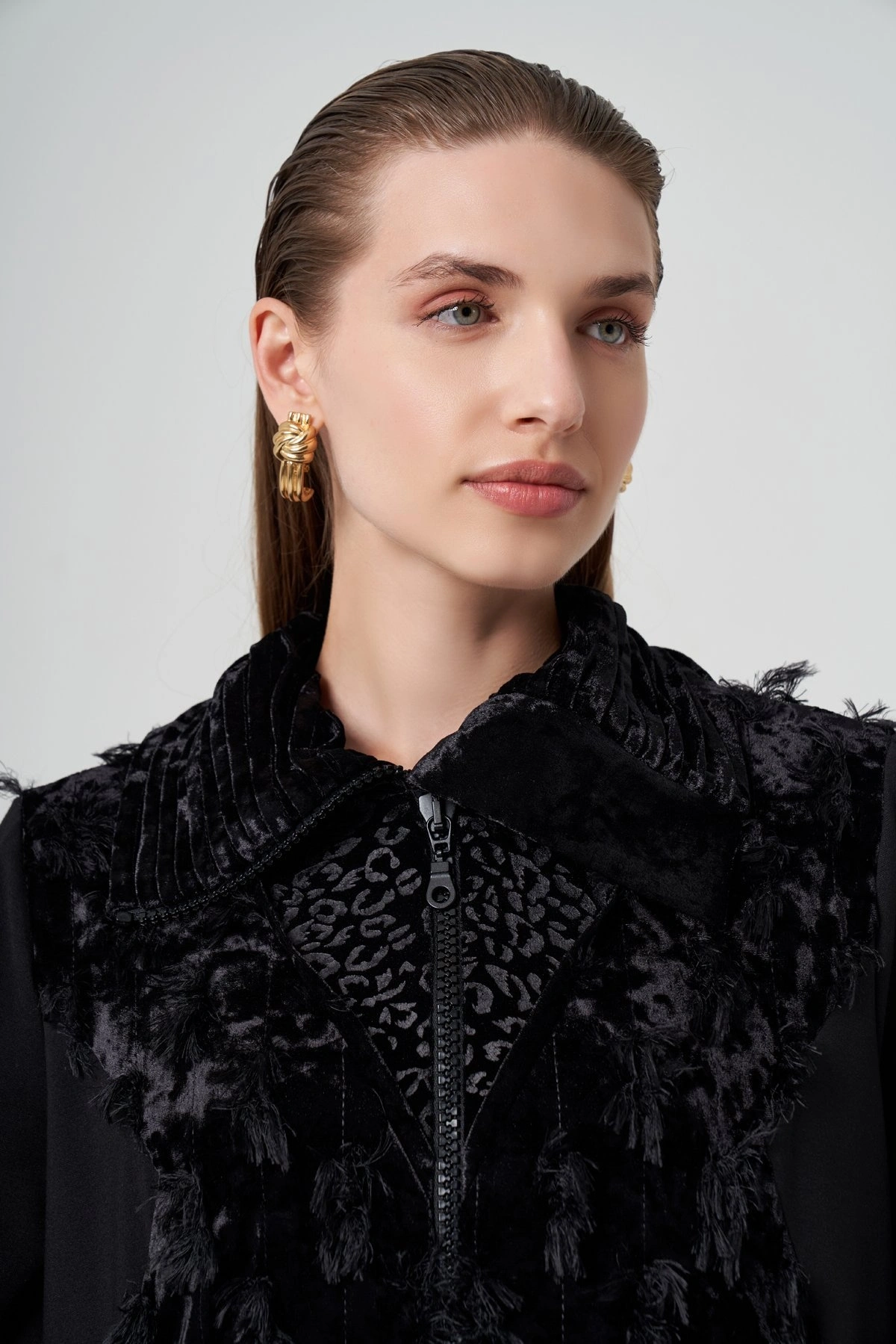 Misswhence Kadife Patchwork Siyah Pardesü 36410