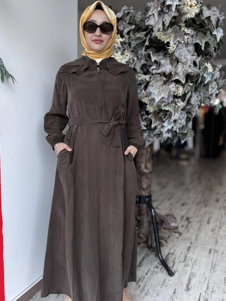 Misswhence Kapüşonlu Cupra İpek Elbise 37811