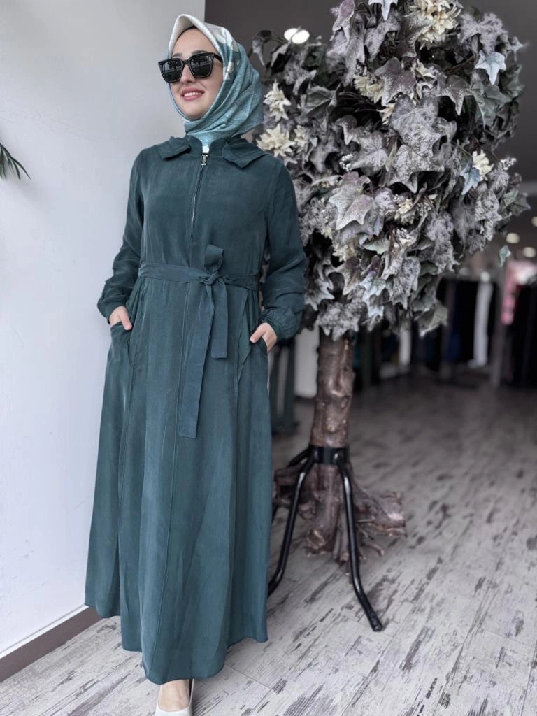 Misswhence Kapüşonlu Cupra İpek Elbise 37811