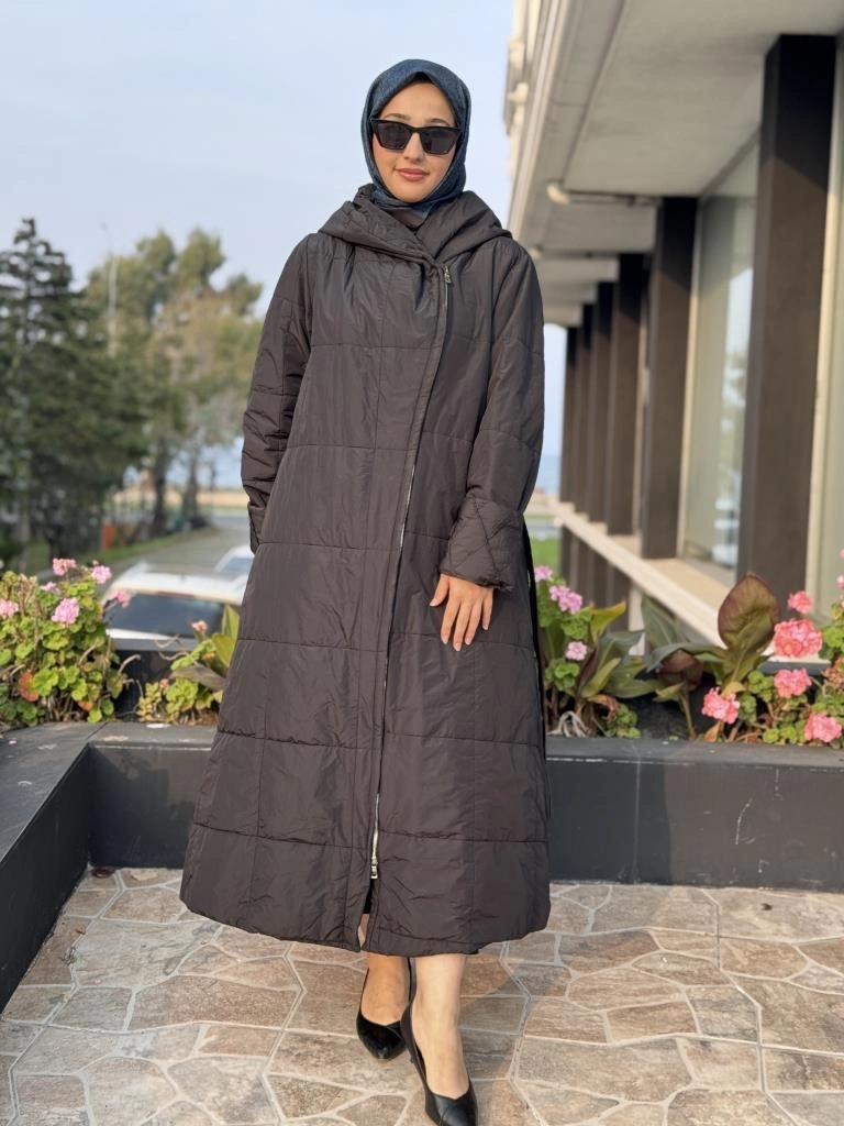 Misswhence Kapüşonlu Fermuarlı Kapitone Pardesü 38513