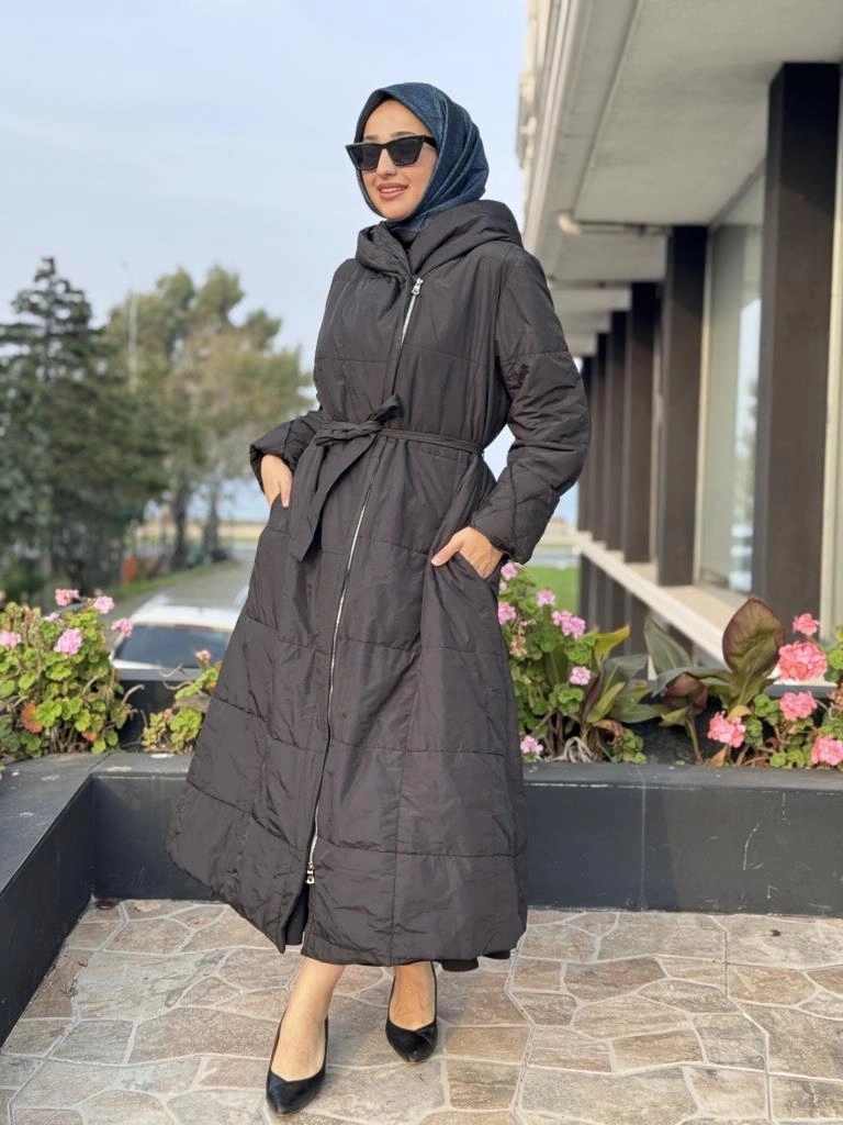 Misswhence Kapüşonlu Fermuarlı Kapitone Pardesü 38513