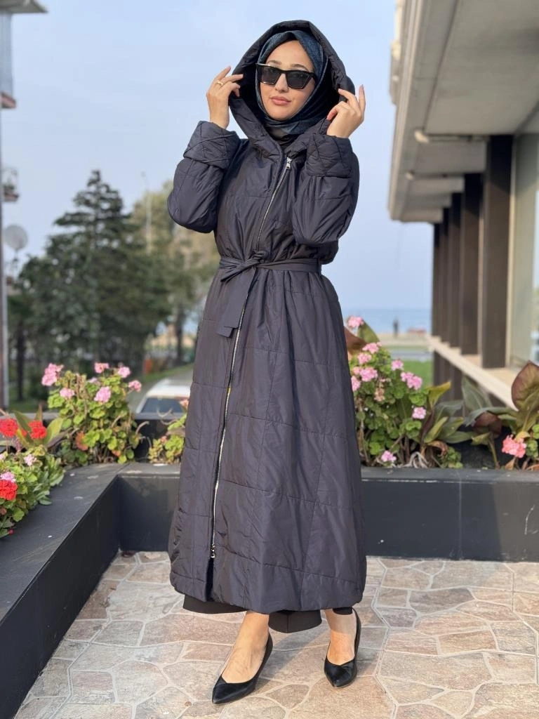 Misswhence Kapüşonlu Fermuarlı Kapitone Pardesü 38513