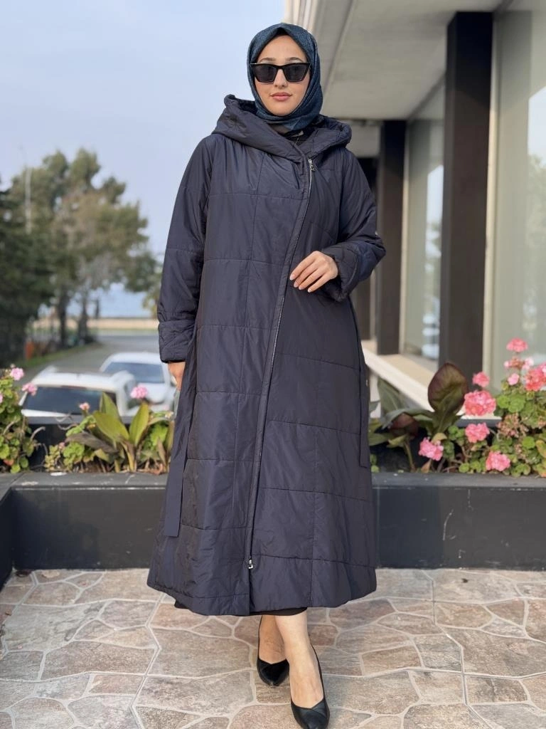 Misswhence Kapüşonlu Fermuarlı Kapitone Pardesü 38513