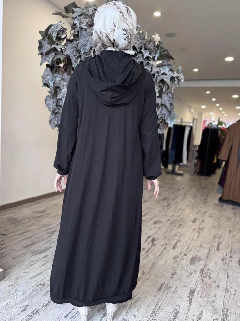 Misswhence Kapüşonlu Fermuarlı Penye Pardesü 37525