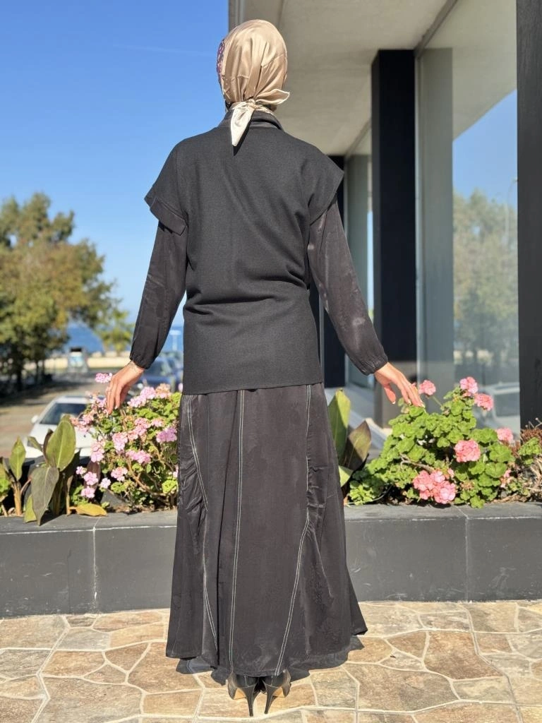 Misswhence Keçe Yelekli Cupra İpek Elbise 36819