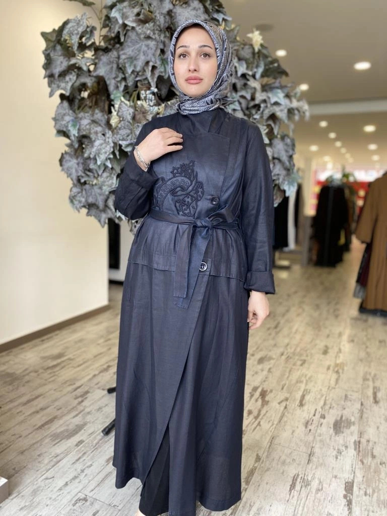 Misswhence Nakış Detaylı Kruvaze Tencel Viscon Pardesü 37501P