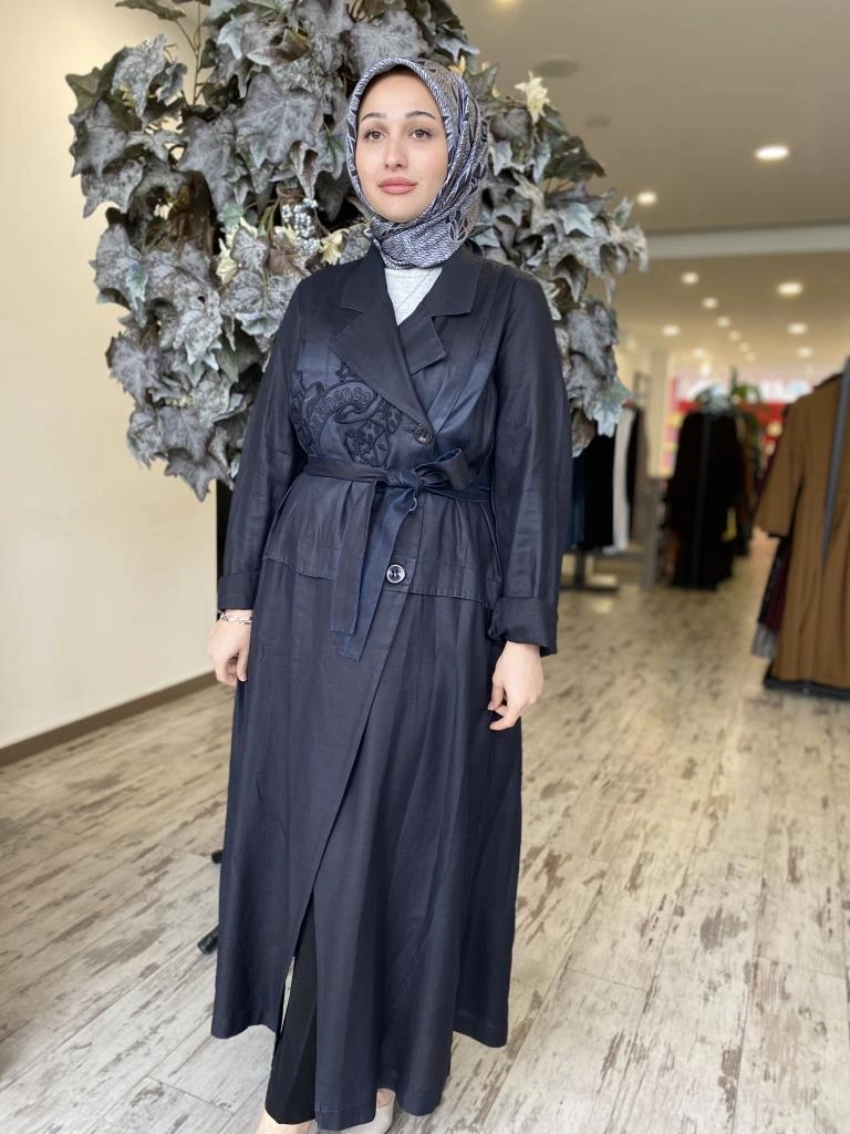 Misswhence Nakış Detaylı Kruvaze Tencel Viscon Pardesü 37501P