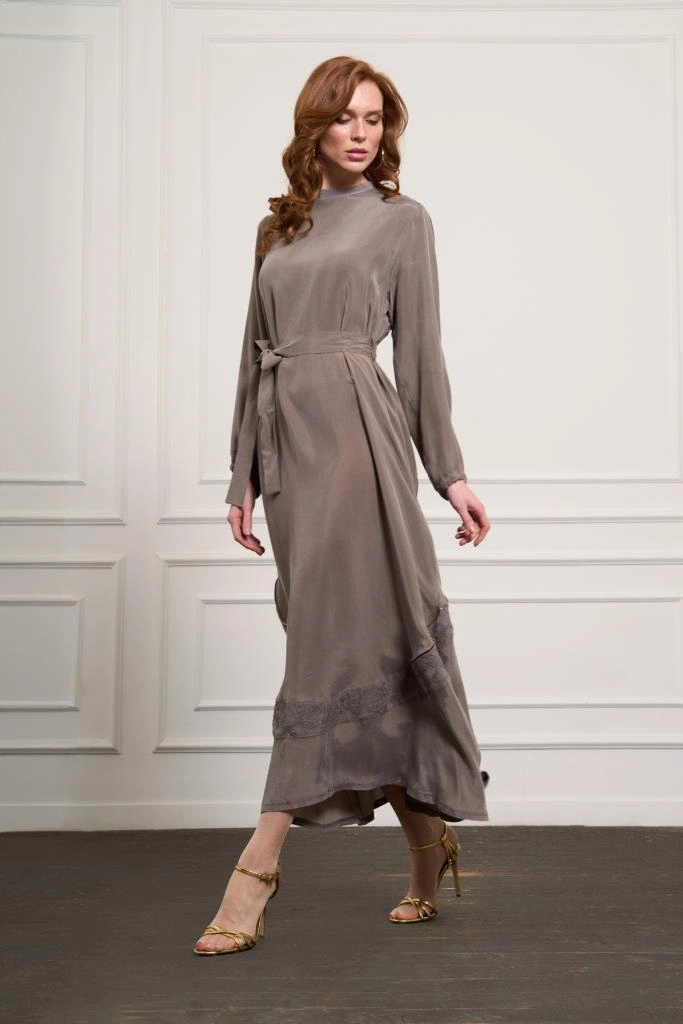 Misswhence Nakış ve Fermuar Detaylı Cupra İpek Elbise 37800