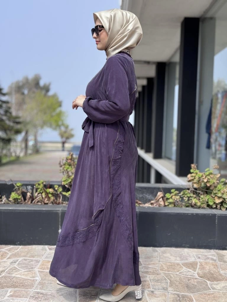 Misswhence Nakış ve Fermuar Detaylı Cupra İpek Elbise 37800