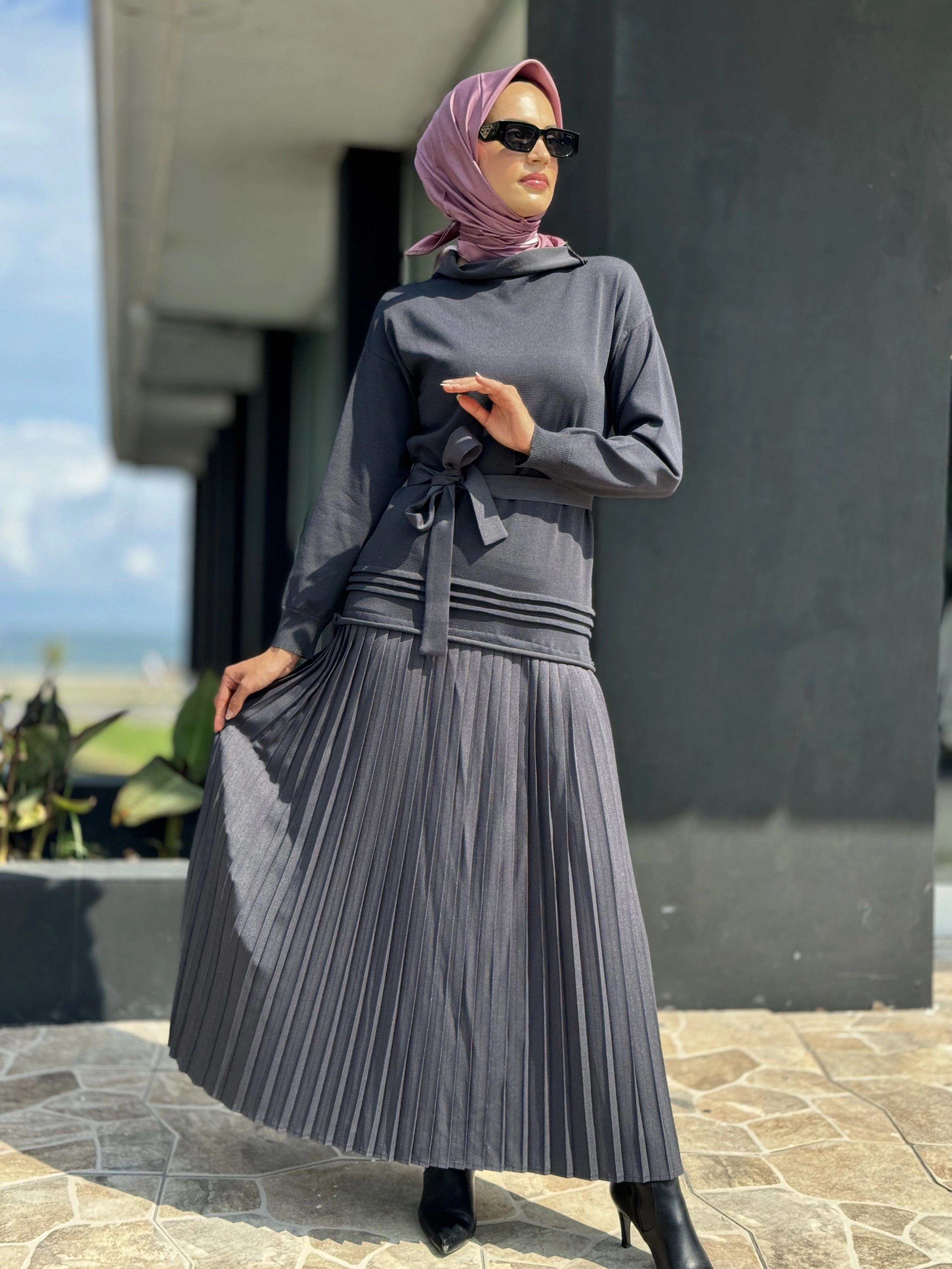 Misswhence Pliseli Triko Elbise 36813