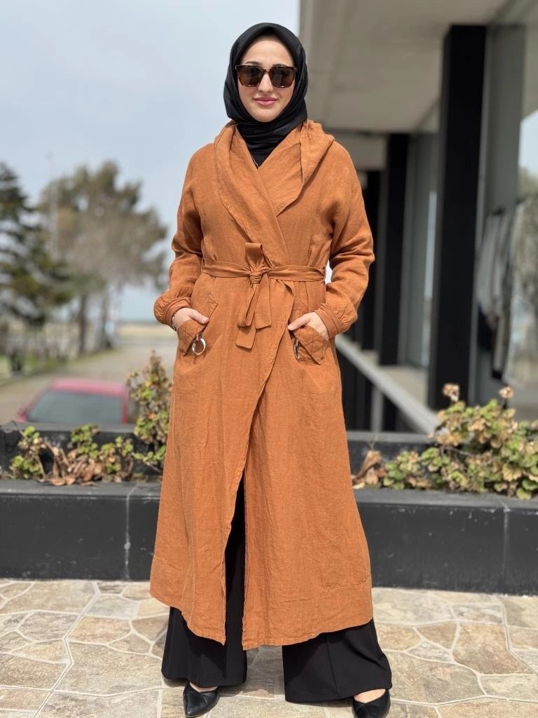 Misswhence Sırt Detaylı Kapüşonlu Keten Kap 37401