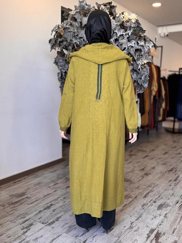 Misswhence Sırt Detaylı Kapüşonlu Keten Kap 37401