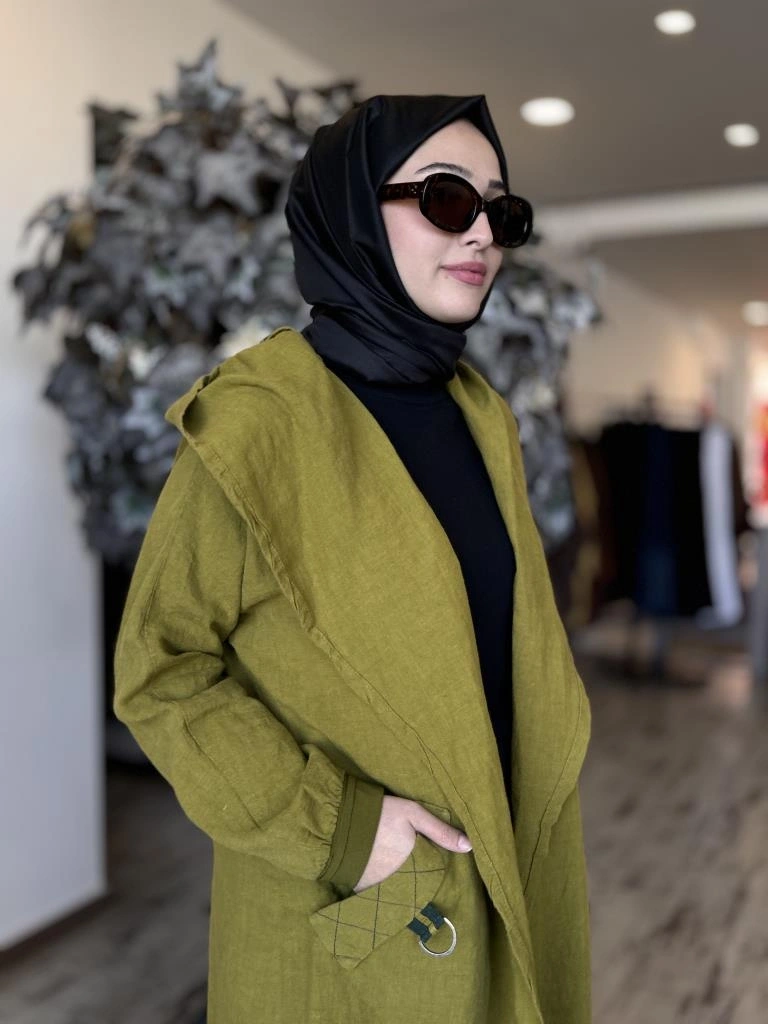 Misswhence Sırt Detaylı Kapüşonlu Keten Kap 37401