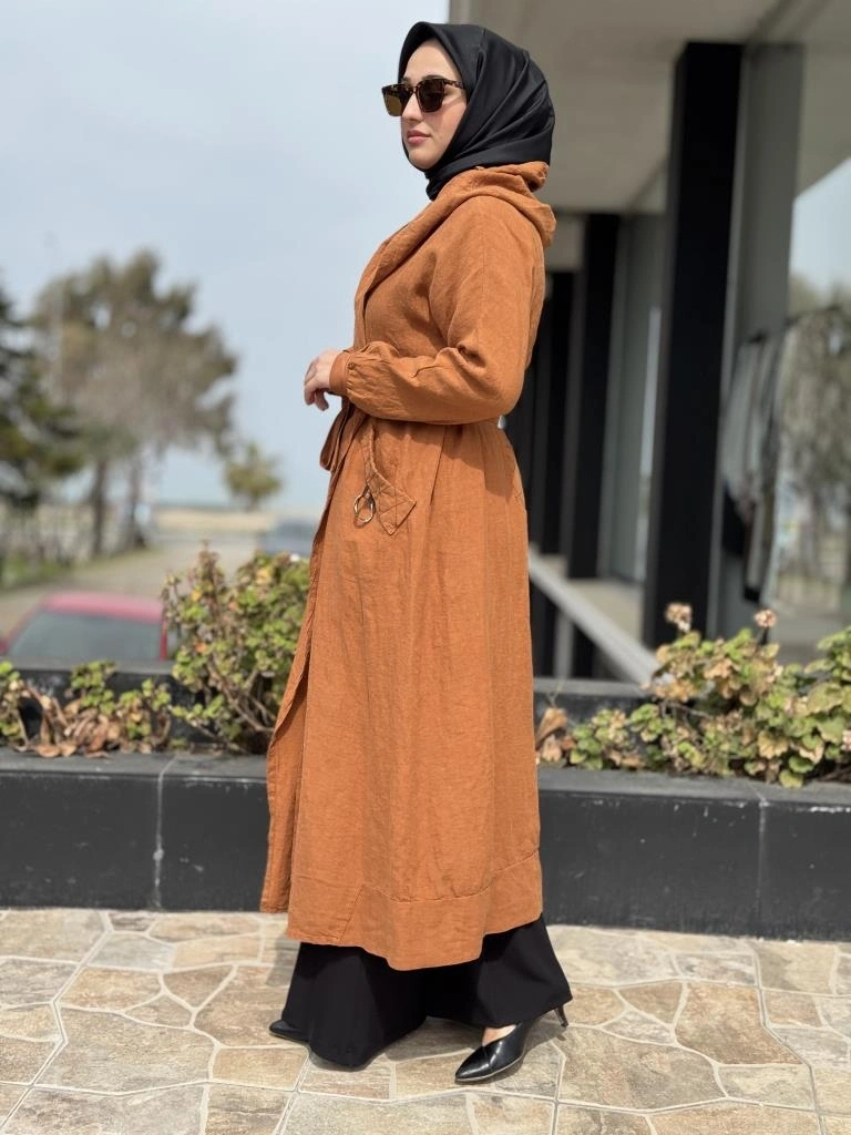 Misswhence Sırt Detaylı Kapüşonlu Keten Kap 37401