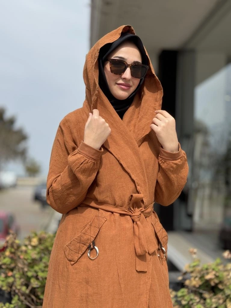 Misswhence Sırt Detaylı Kapüşonlu Keten Kap 37401