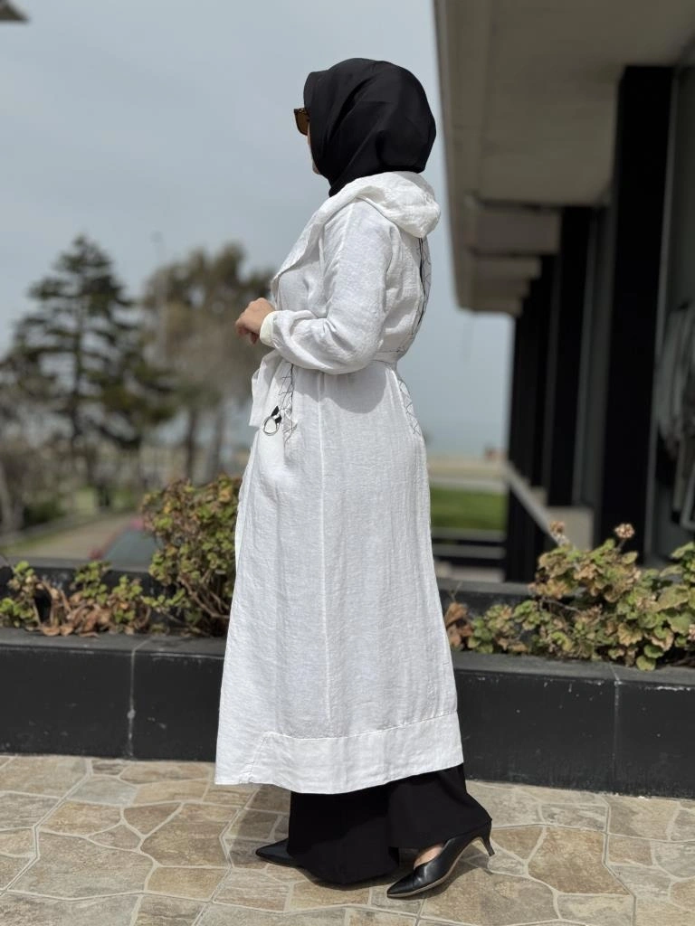 Misswhence Sırt Detaylı Kapüşonlu Keten Kap 37401