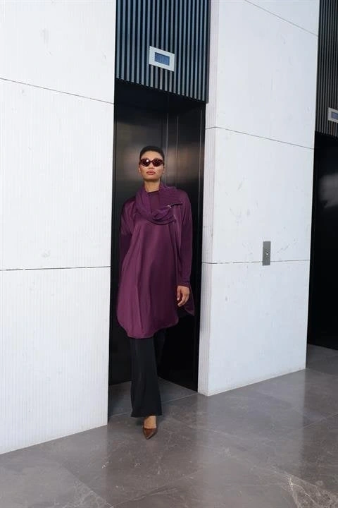 Misswhence Sırtı Fermuarlı Şal Yaka Viscon Tunik 34030