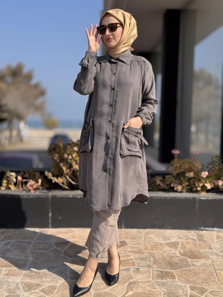 Misswhence Torba Cepli Çıtçıtlı Cupra İpek Gömlek 37302