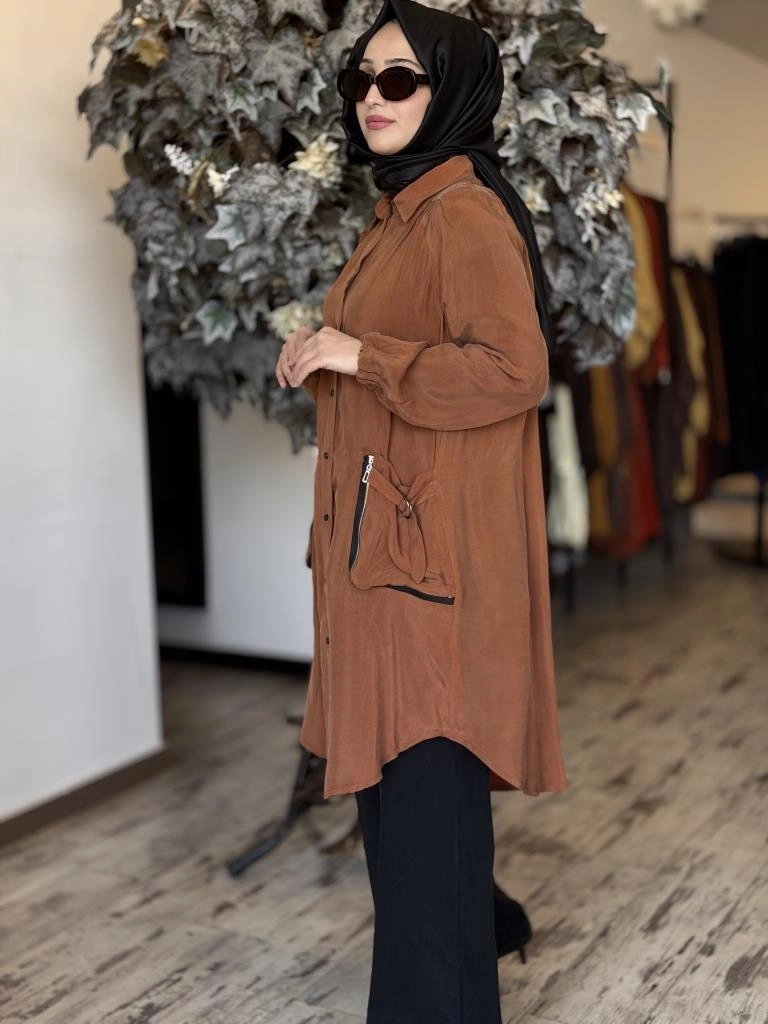 Misswhence Torba Cepli Çıtçıtlı Cupra İpek Gömlek 37302