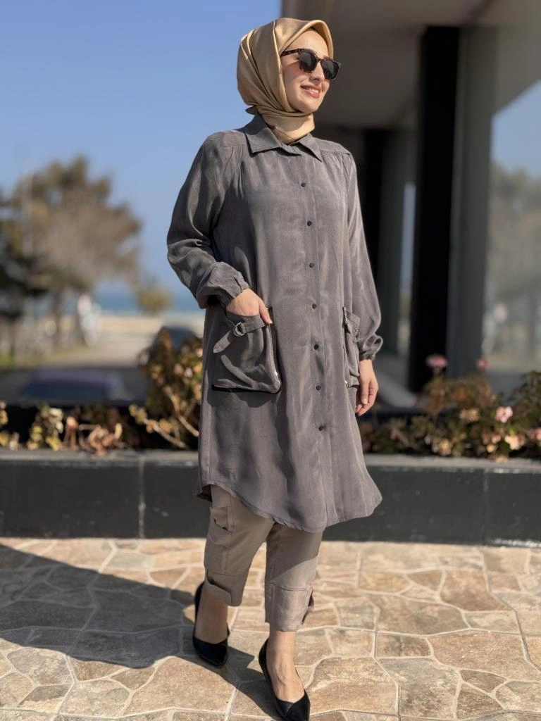 Misswhence Torba Cepli Çıtçıtlı Cupra İpek Gömlek 37302