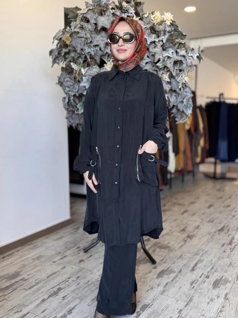 Misswhence Torba Cepli Çıtçıtlı Cupra İpek Gömlek 37302