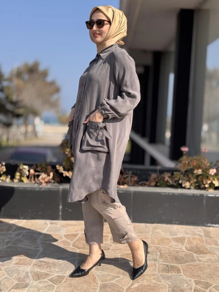 Misswhence Torba Cepli Çıtçıtlı Cupra İpek Gömlek 37302