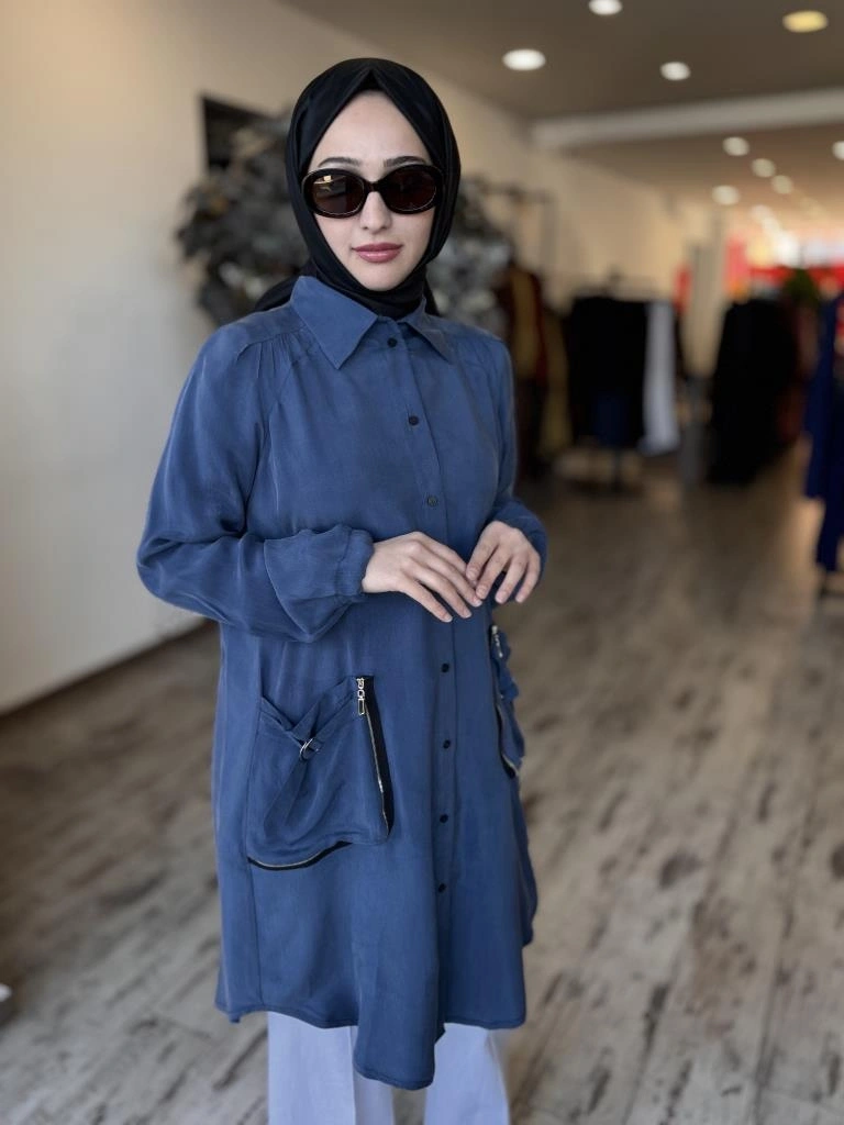 Misswhence Torba Cepli Çıtçıtlı Cupra İpek Gömlek 37302