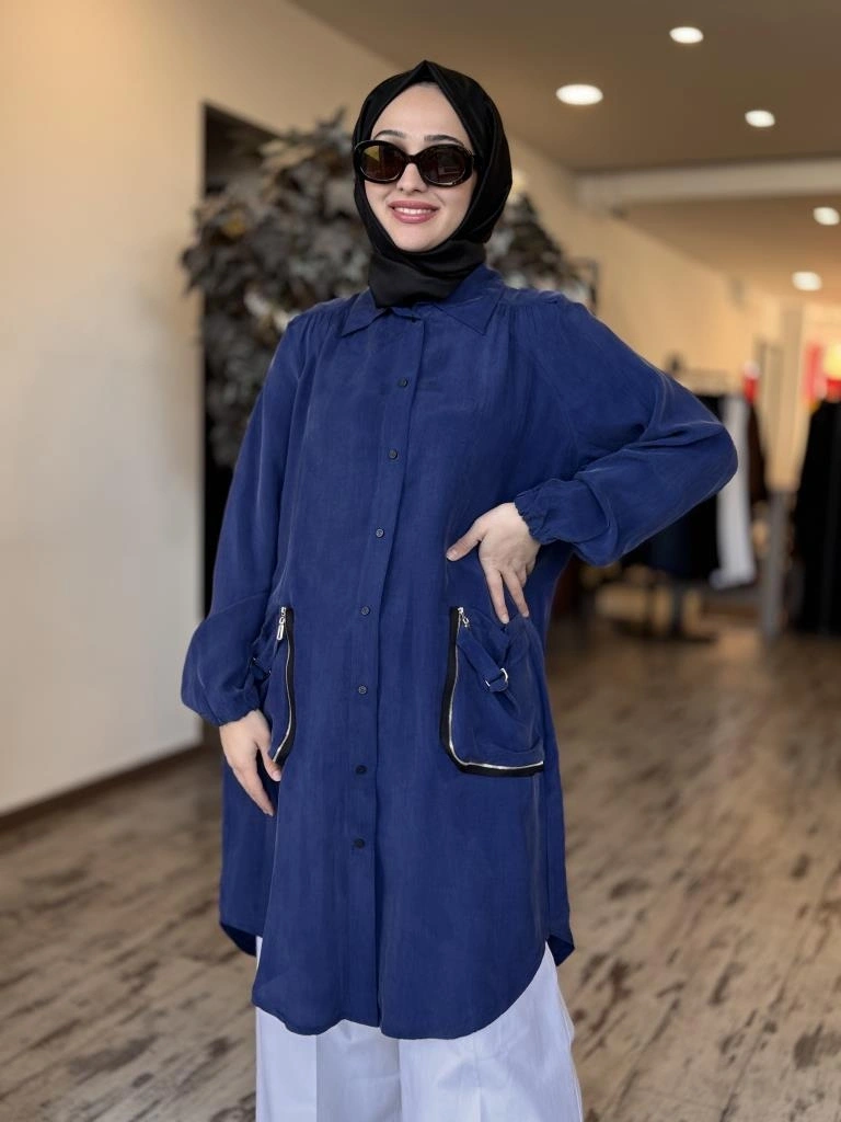 Misswhence Torba Cepli Çıtçıtlı Cupra İpek Gömlek 37302