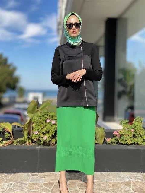 Misswhence Yandan Fermuarlı Pliseli Etek ( KİREMİT-YEŞİL VE ZÜMRÜT İÇİN GEÇERLİ)34903